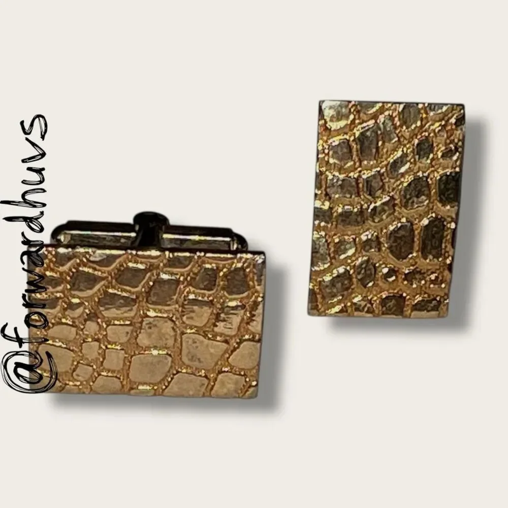 Vintage Gold Tone Cufflinks – Textured Rectangle with “X” Maker’s Mark